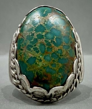 Huge Thick Rare Vintage Navajo Spiderweb Turquoise Sterling Silver Ring 24 Grams