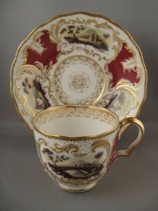 Antique English Cabinet Cup And Saucer Scenic Hand Painted 19th Century