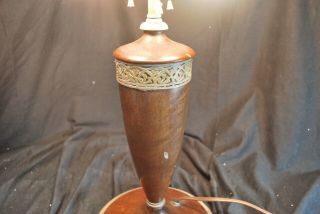 Durand Pairpoint Signed Reverse Painted Lamp W/ Bronze & Wood Base - OFC 3