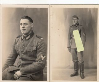 2 Portraits Of German Ww2 Soldier,  Postcard Size,  Same Man Twice