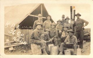 Ww1,  Rppc,  Us Army,  Soldiers On Kp Duty,  Peeling Potatoes,  Old Postcard