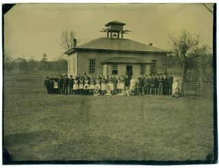 Large Format Tintype - School Group Outside Schoolhouse - York - Black - Asian