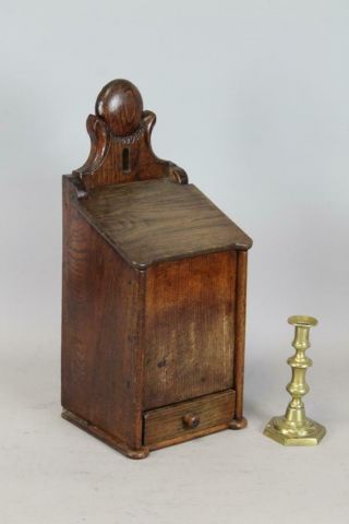 Rare 18th C English Carved Crest Pipe Box With Wood Hinged Lid In Walnut & Oak