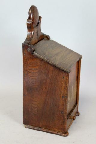 RARE 18TH C ENGLISH CARVED CREST PIPE BOX WITH WOOD HINGED LID IN WALNUT & OAK 2