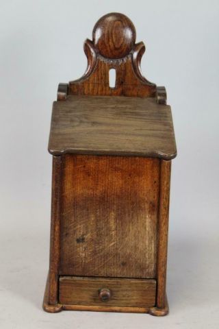 RARE 18TH C ENGLISH CARVED CREST PIPE BOX WITH WOOD HINGED LID IN WALNUT & OAK 3