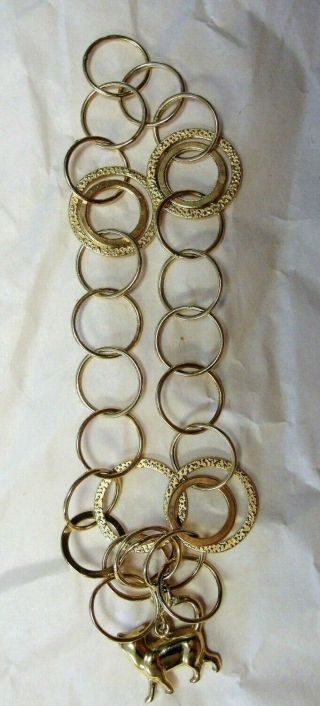 Vintage 14k Gold Circle Link Chain Bracelet With Cat Charm Ec