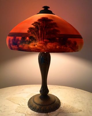 Phoenix Reverse Painted Table Lamp - Handel,  Pairpoint,  Arts And Crafts Era 2