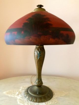Phoenix Reverse Painted Table Lamp - Handel,  Pairpoint,  Arts And Crafts Era 3