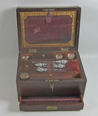 Antique English/american Travel Toiletry Casket Lap Desk Sterling Accessories