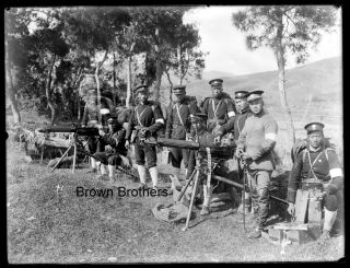 1900s Historic China Chinese Military Soldiers Guns Glass Photo Negative - Bb