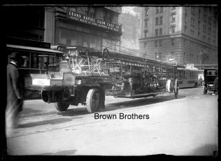 1910s York City Fdny Hook & Ladder Fire Apparatus Glass Photo Negative 3 Bb
