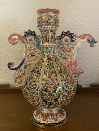 Antique,  Rare,  J.  Fischer Budapest Reticulated Ceramic Urn,  Late 1800 