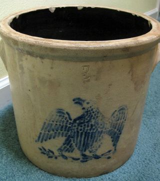 Antique Stoneware 3 Gallon Crock With Eagle Bird Design