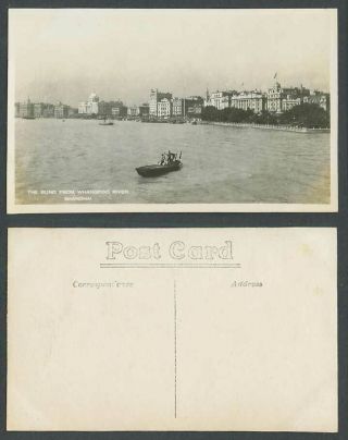China Old Real Photo Postcard Shanghai The Bund From Whangpoo River Scene,  Boats