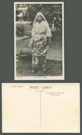 Penang Old Real Photo Postcard Malay Woman Lady Wear Headscarf Costumes A Roller