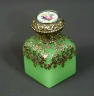 19c.  French Palais - Royal Ormolu Brass Vaseline Opaline Glass Perfume Scent Bottle 2