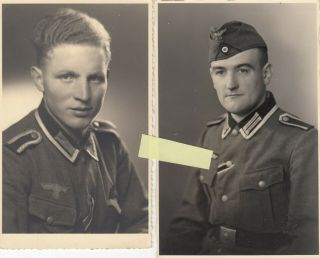 2 Portraits Of German Ww2 Soldiers With Ribbons,  Postcard Size