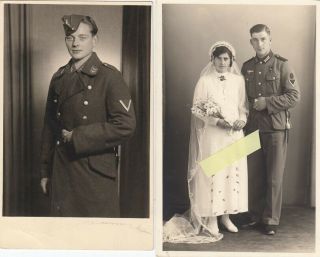 2 Portraits Of German Ww2 Soldiers With Bayonet,  Postcard Size