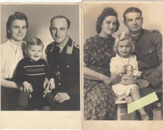 2 Portraits Of German Ww2 Soldiers With Their Families,  Postcard Size