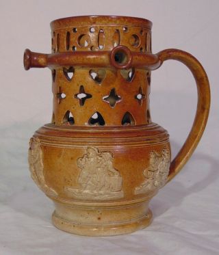 Rare Antique 19th C English Stoneware Puzzle Jug Mug W Middleton Staffordshire