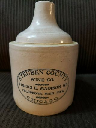 Rare Old Chicago 1/2 Gal.  Red Wing Advertising Jug Stueben County Wine Co.