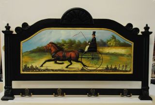 Vintage Wooden Coat Rack With Painted Scene,  20.  25 " X33.  25 "
