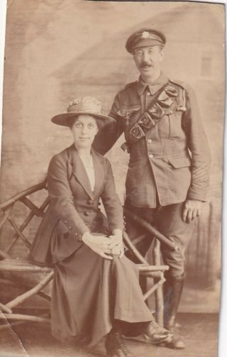 Wwi Ww1 Rppc Real Photo Postcard British Trooper Soldier & Wife 671