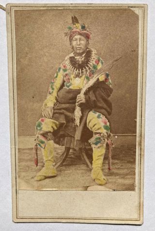 Carte De Visite Of Native American Fox Chief By A.  W.  Barker Photographer,  Kansas