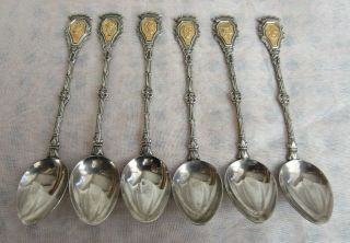 Demitasse Decorative Silver/gold Tone Plated Souvenir Spoon Italy Set 6 Vintage