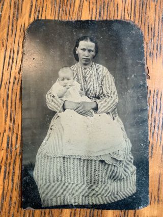 Rare Antique Tintype African American Black Nanny & White Baby Child Photo