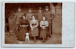 Antique Ww1 German Real Photo Rppc Postcard Officer Soldier Uniform W/ Women Dog