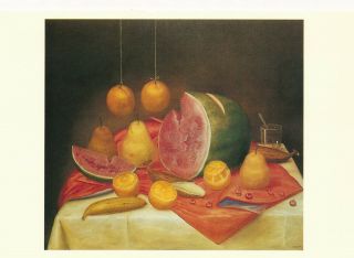 Still Life With Watermelon 1974 - Signed Paint By Fernando Botero Vintage Postcard