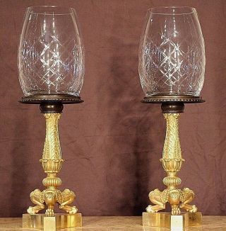 Pair French Antique Gilt Bronze Empire Tazza Cassolettes Lamps Ormolu Urns 1835