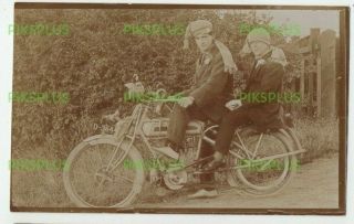 Old Postcard Motorcycle & Riders W.  H Perkins Real Photo Stantonbury Bucks C.  1910