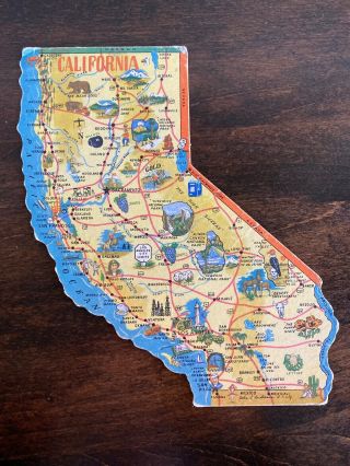 Vintage California Map Die Cut Postcard Jumbo E.  F.  Clements Novelty Pictorial