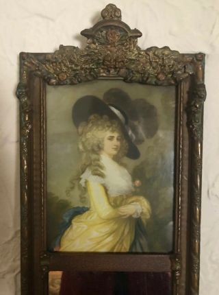 Antique Victorian Hardwood Frame With Print Of Lady Of Substanc And Long Mirror