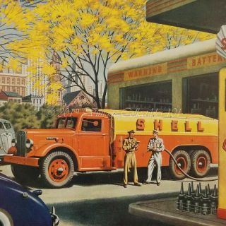 1945 Wwii Autocar Trucks Shell Oil Fuel Tanker Ww2 Photo Art Decor Vintage Ad