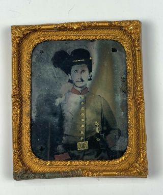 Rare 6th Plate Ruby Ambrotype Armed Confederate Civil War Artillery Officer