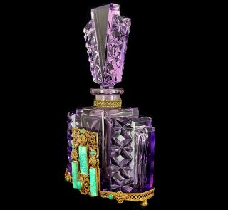 Antique Deco Hoffman Czech Crystal Purple Perfume Bottle Ormolu Peking Glass