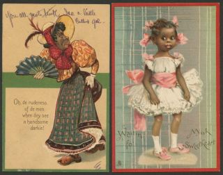 1905 Four Black Americana Postcards - Tuck Valentine,  Old Man In Chair,  Lady
