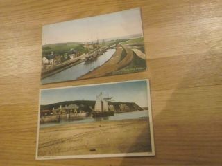 2 Old Postcards Bude Cornwall With Sailing Ships,  Canal Harbour,  Compass Point