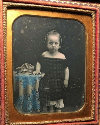 Sixth Plate Daguerreotype Tinted Portrait Of A Young Boy In A Dress C.  1850