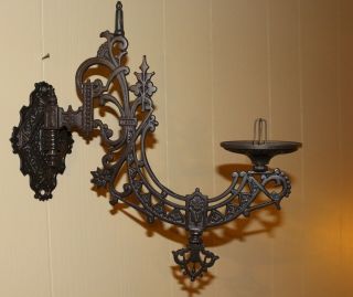 Scarce Vintage B&h Antique Cast Iron Wall Oil Lamp Bracket Patented 1879
