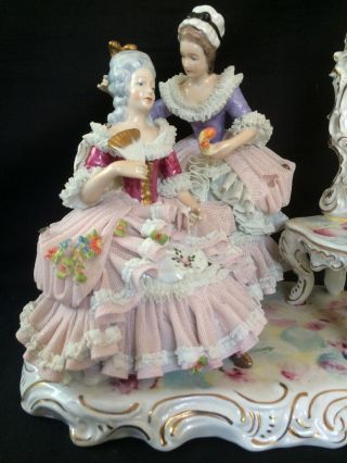 Antique large dresden porcelain group lady s with mirror 2