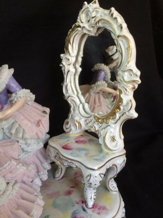 Antique large dresden porcelain group lady s with mirror 3