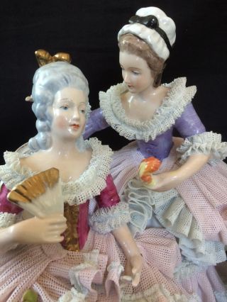 Antique large dresden porcelain group lady s with mirror 4