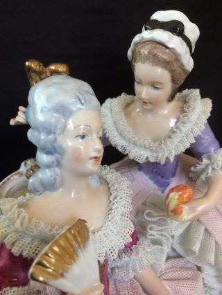 Antique large dresden porcelain group lady s with mirror 5