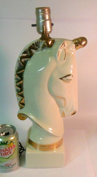 Vintage Unicorn Horse Ceramic Lamp White Gold Detail Deco Mid Century Modern