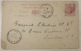 Old Queen Victoria Strait Settlements Postcard To London 1896.