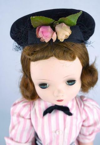 Vintage 1956 Cissy Black Velvet Hat For Candy Striped Outfit No Doll Or Dress